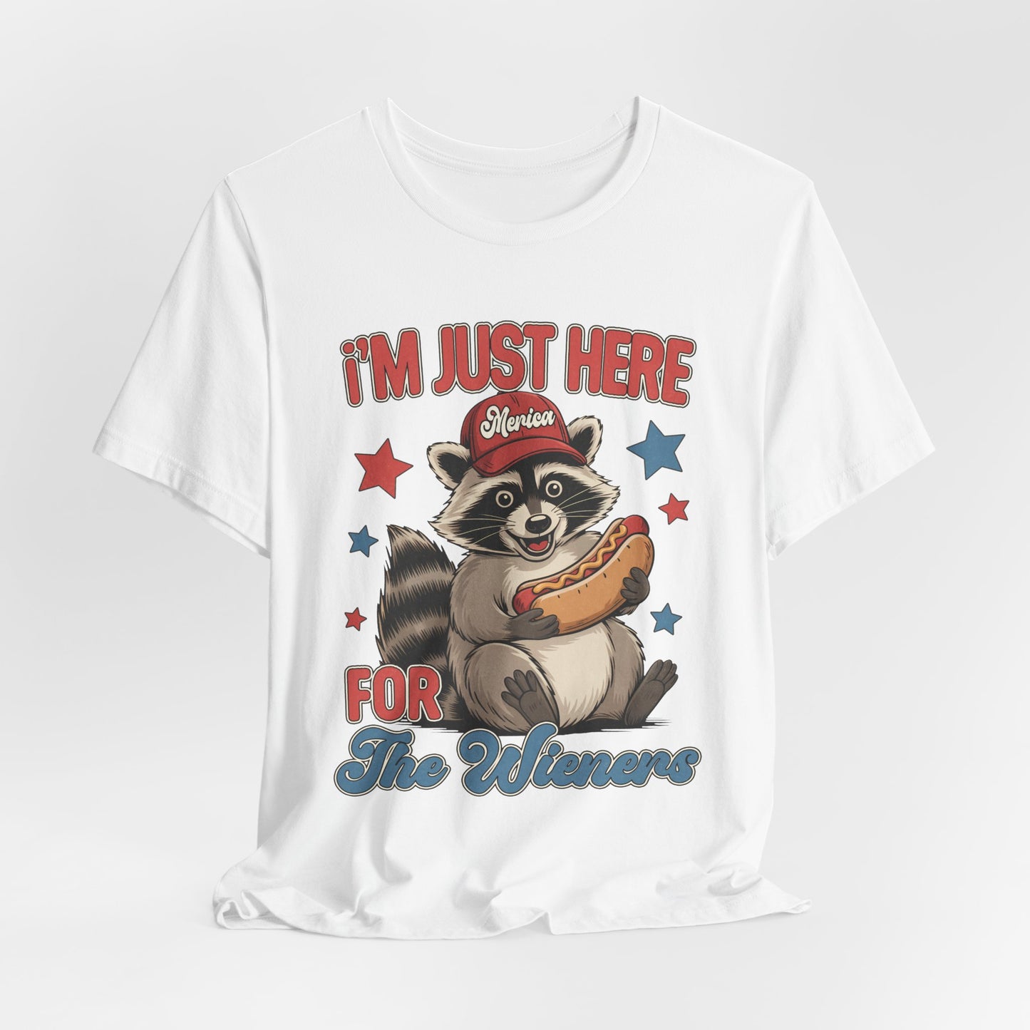 Patriotic Raccoon Hot Dog Tee — “I'm Just Here For The Winans” Graphic T-Shirt