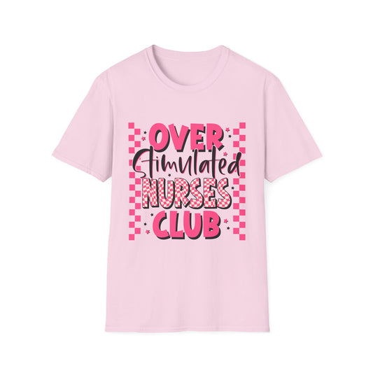 Overstimulated Nurses Club T-Shirt — Funny Pink Nurse Graphic Tee for Healthcare Workers