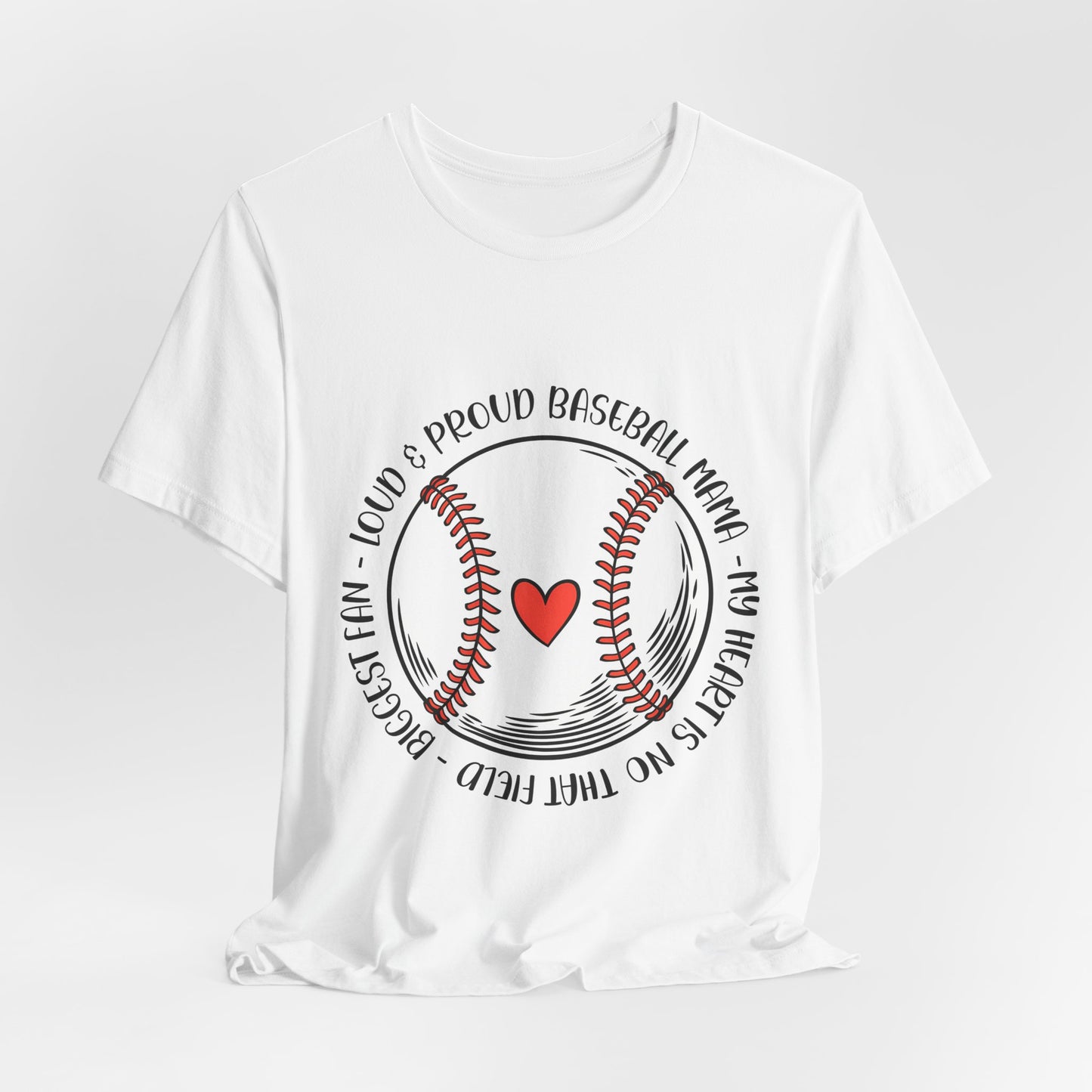 Baseball Mom Tee – Proud Baseball Mama Graphic Shirt (Heart & Stitch Design)