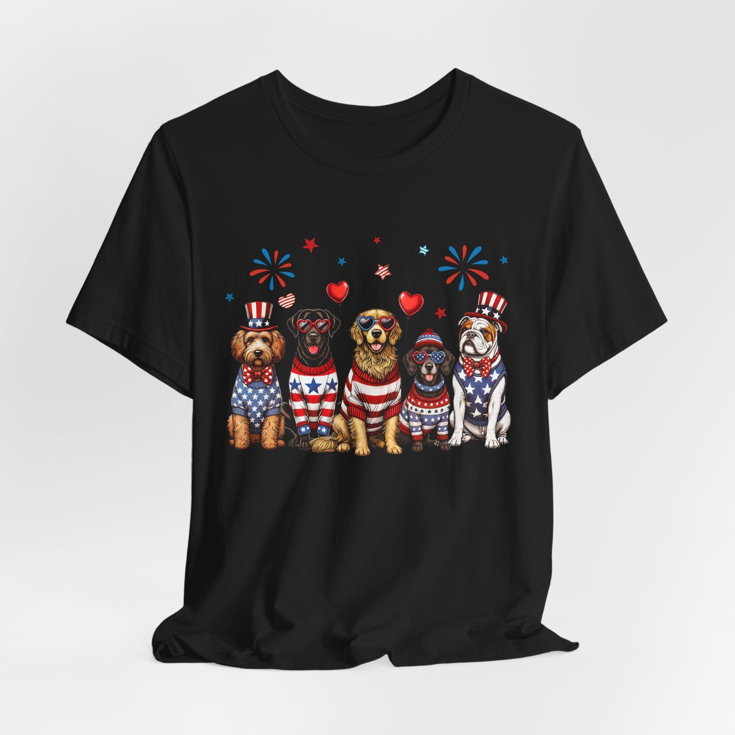 Patriotic Dogs T‑Shirt — 4th of July American Flag Pups Tee