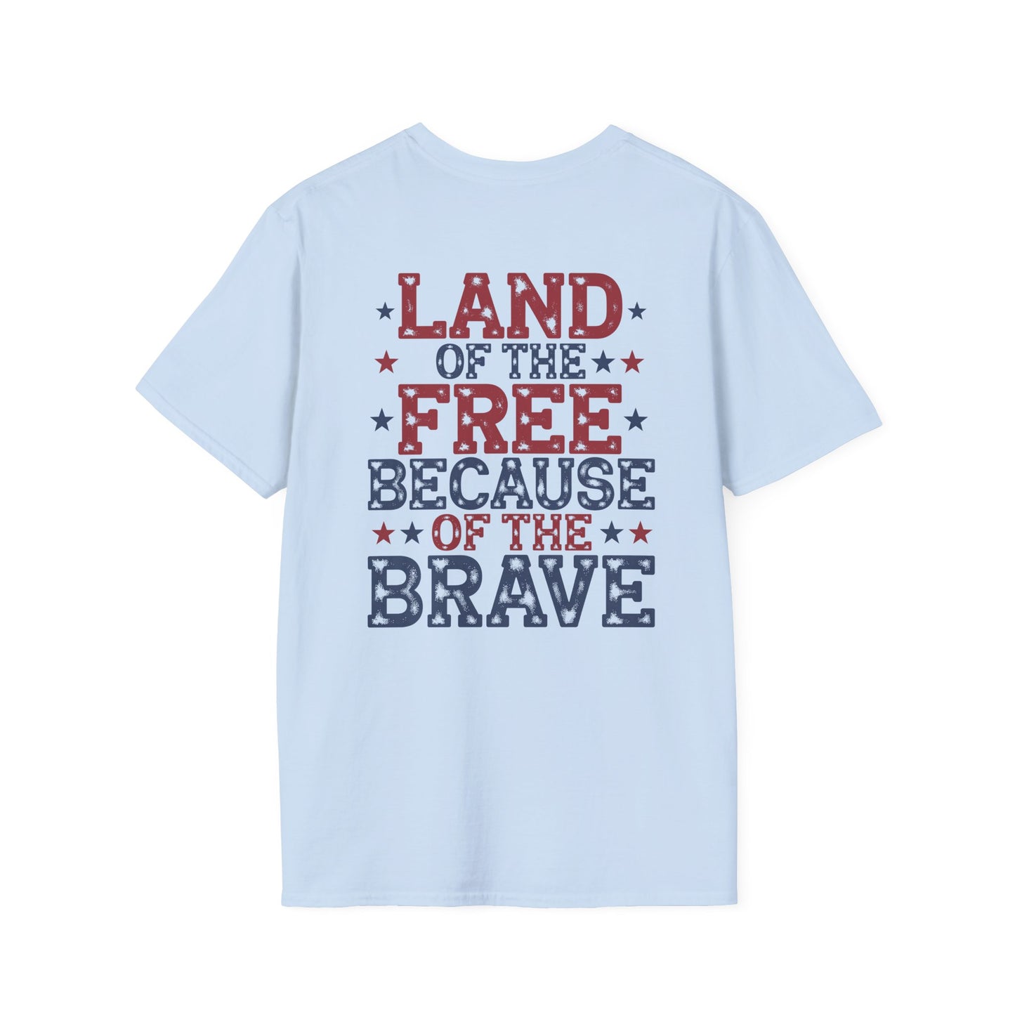 Patriotic Tee - "Land of the Free Because of the Brave" American Flag Bow