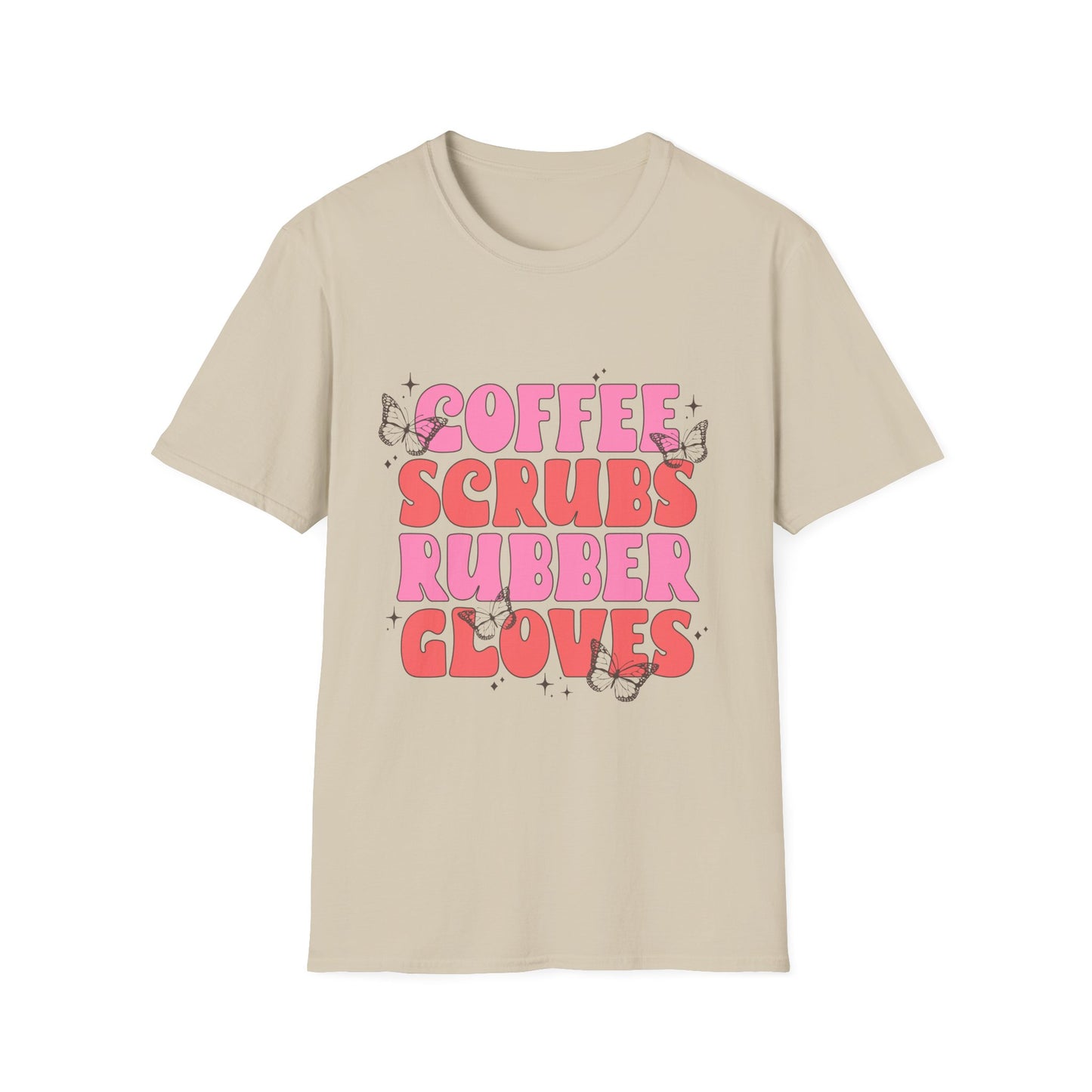 Coffee Scrubs Rubber Gloves T-Shirt — Cute Nurse/Healthcare Graphic Tee