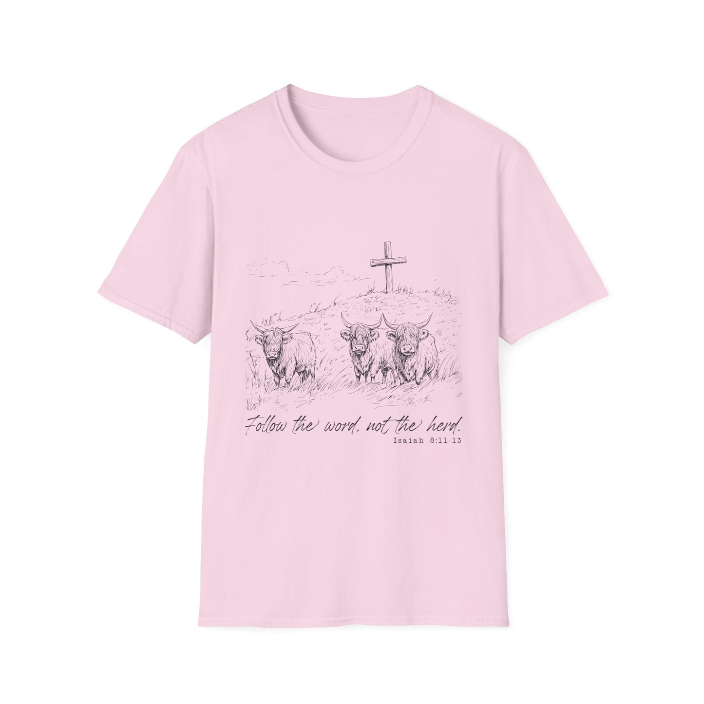 Christian Cross & Oxen T-Shirt — “Follow the Sword, Not the Herd” Faith Graphic Tee