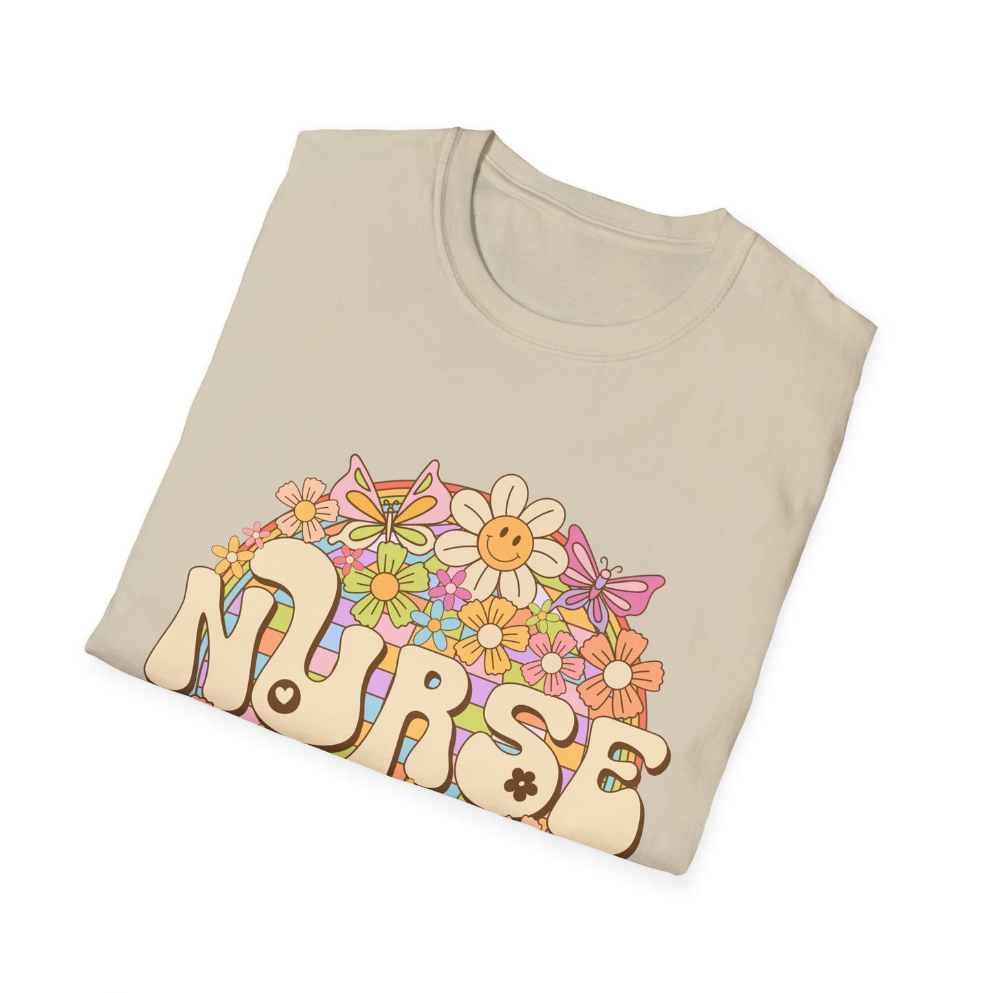 Nurse Floral Retro T-Shirt — Cute Vintage Flower Badge for Nurses