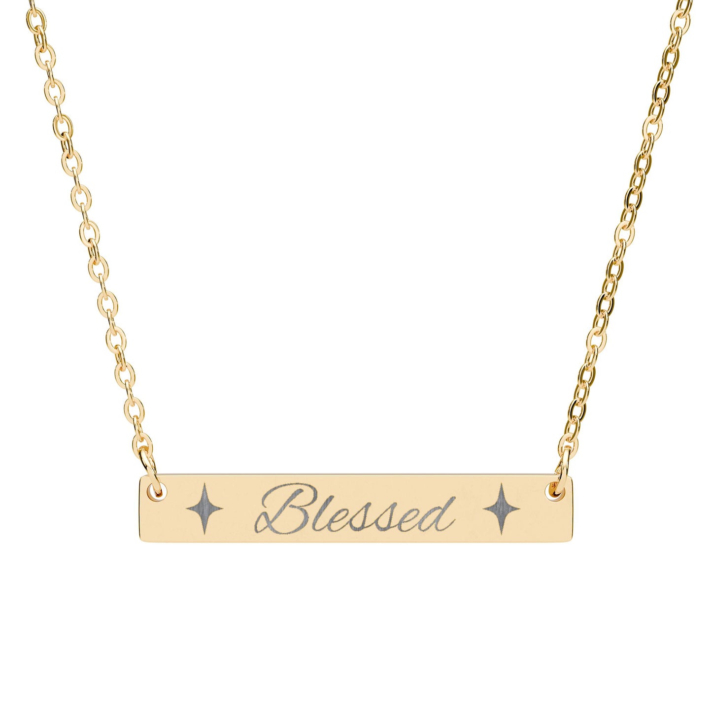 Blessed Engraved Bar Necklace — Horizontal Personalized Pendant