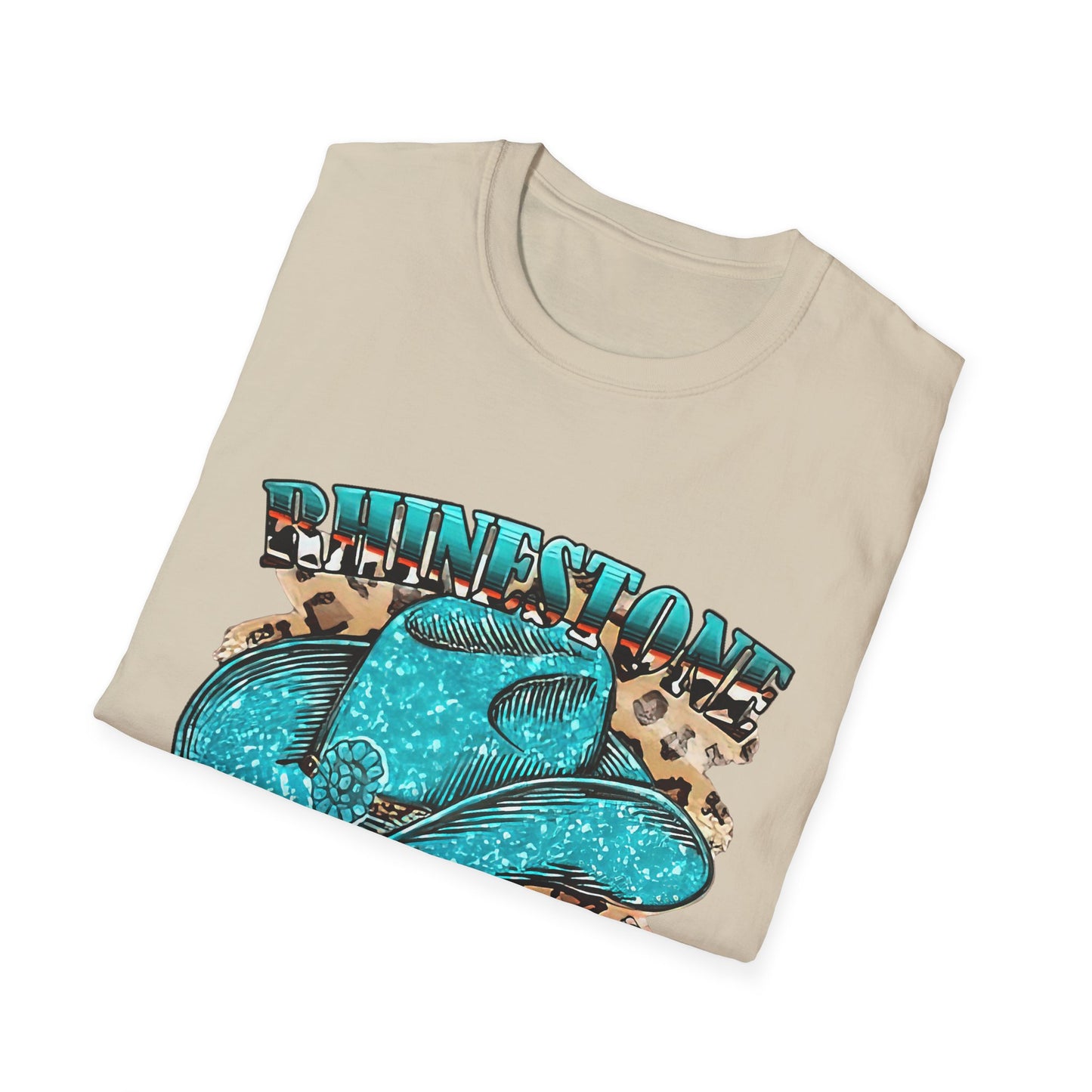 Rhinestone Cowgirl Tee – Turquoise Cowboy Hat on Leopard Print
