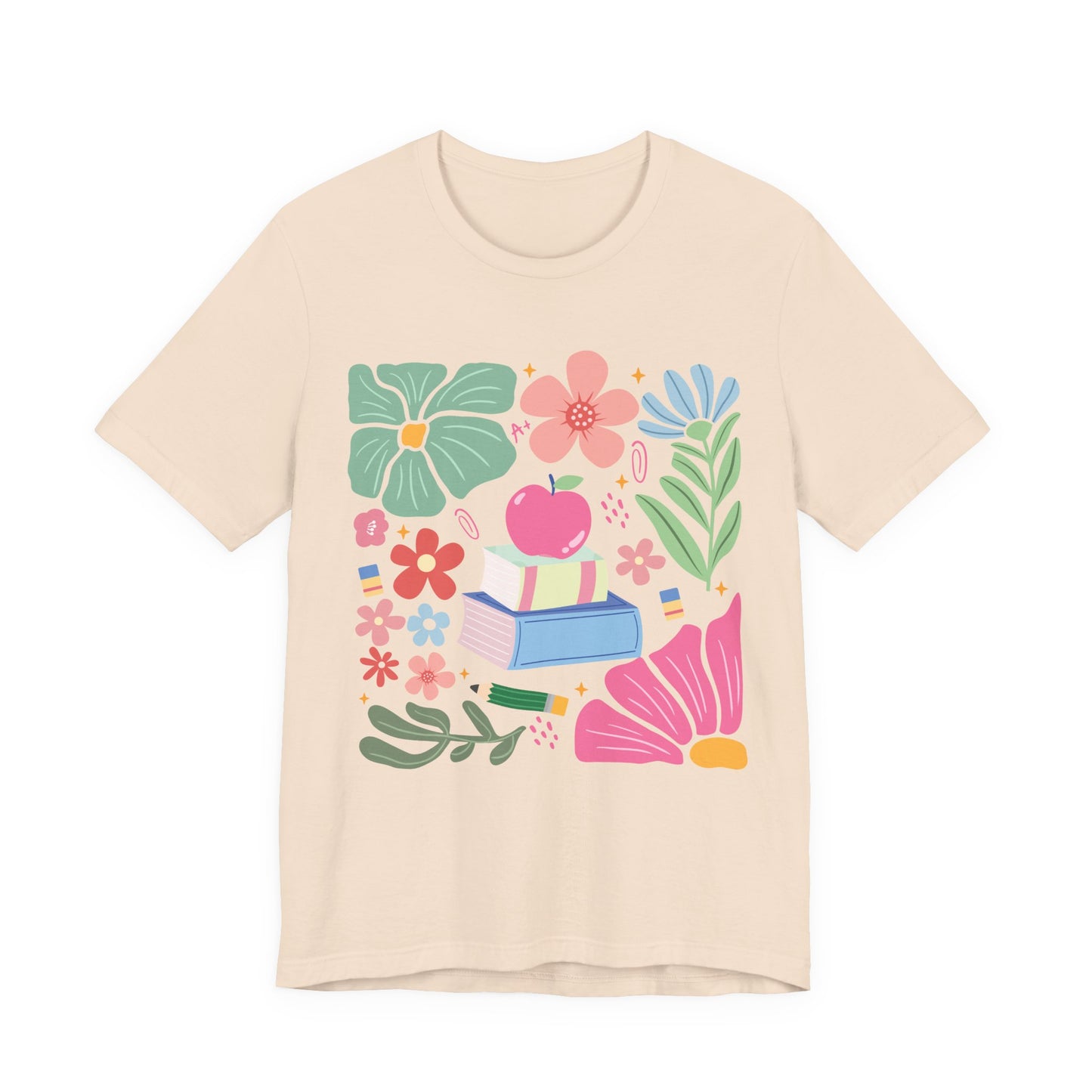 Floral Books & Apple Tee — Cute Spring Reading T-Shirt