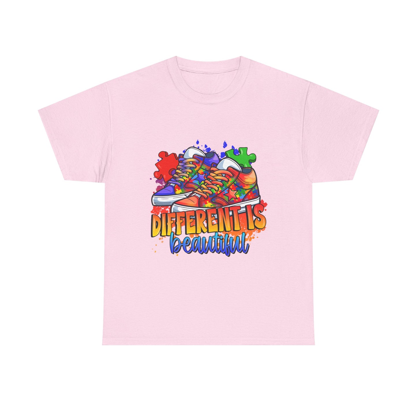 Different Is Beautiful Rainbow Puzzle Sneakers T-Shirt – Autism Awareness Tee
