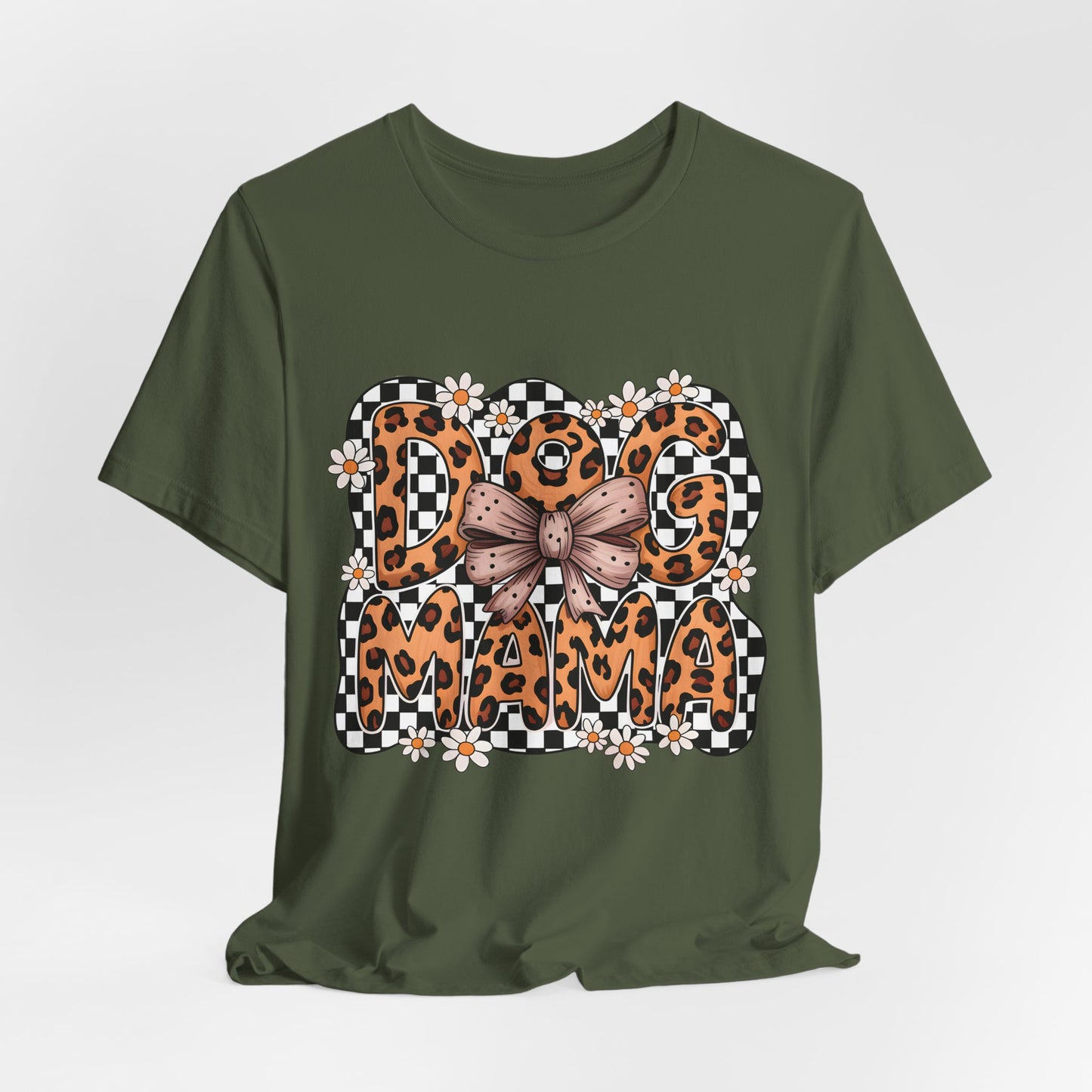 Dog Mama Leopard Print Tee — Floral Bow Pet Lover T‑Shirt