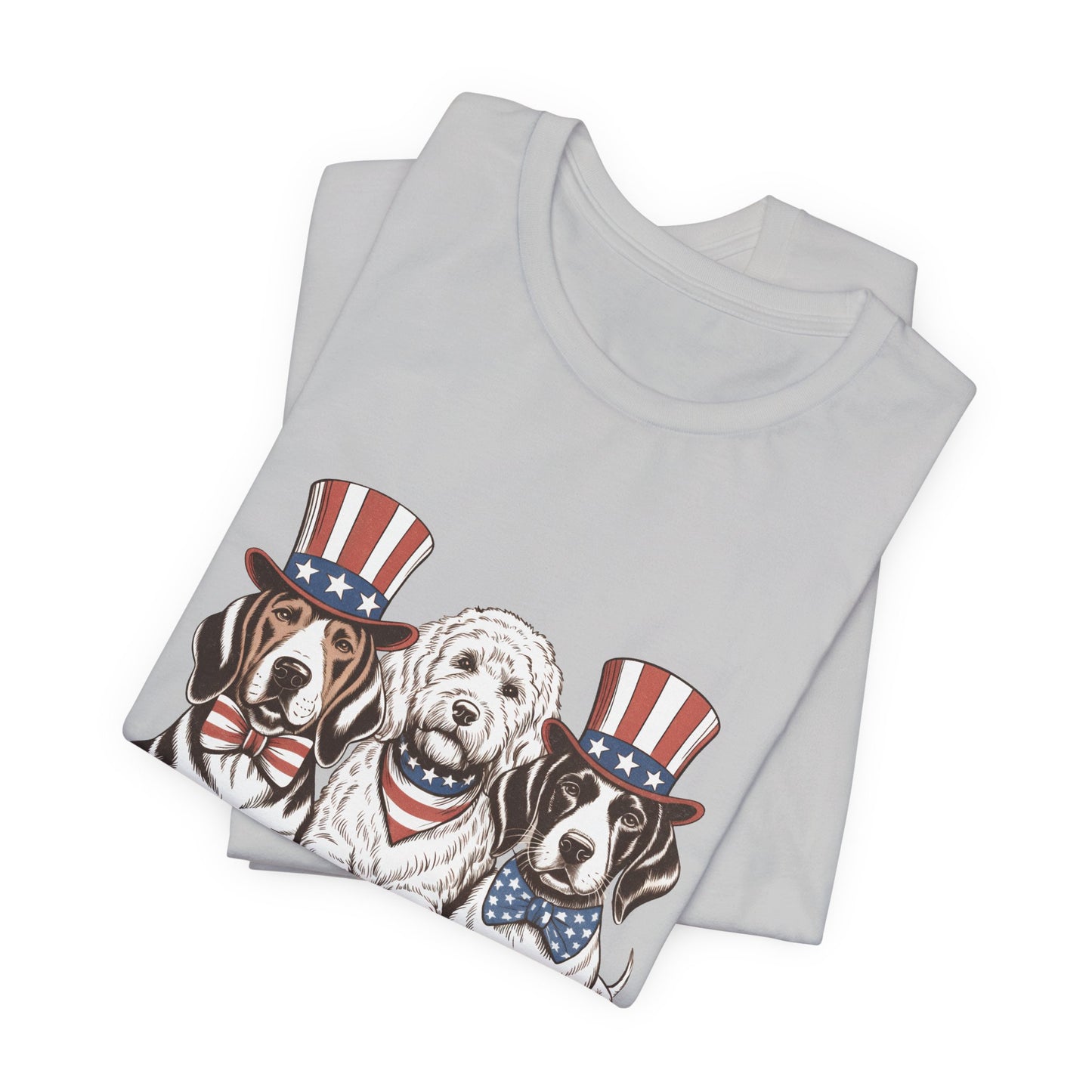 Patriotic Puppies T-Shirt — 4th of July Dog Tee with Uncle Sam Hats