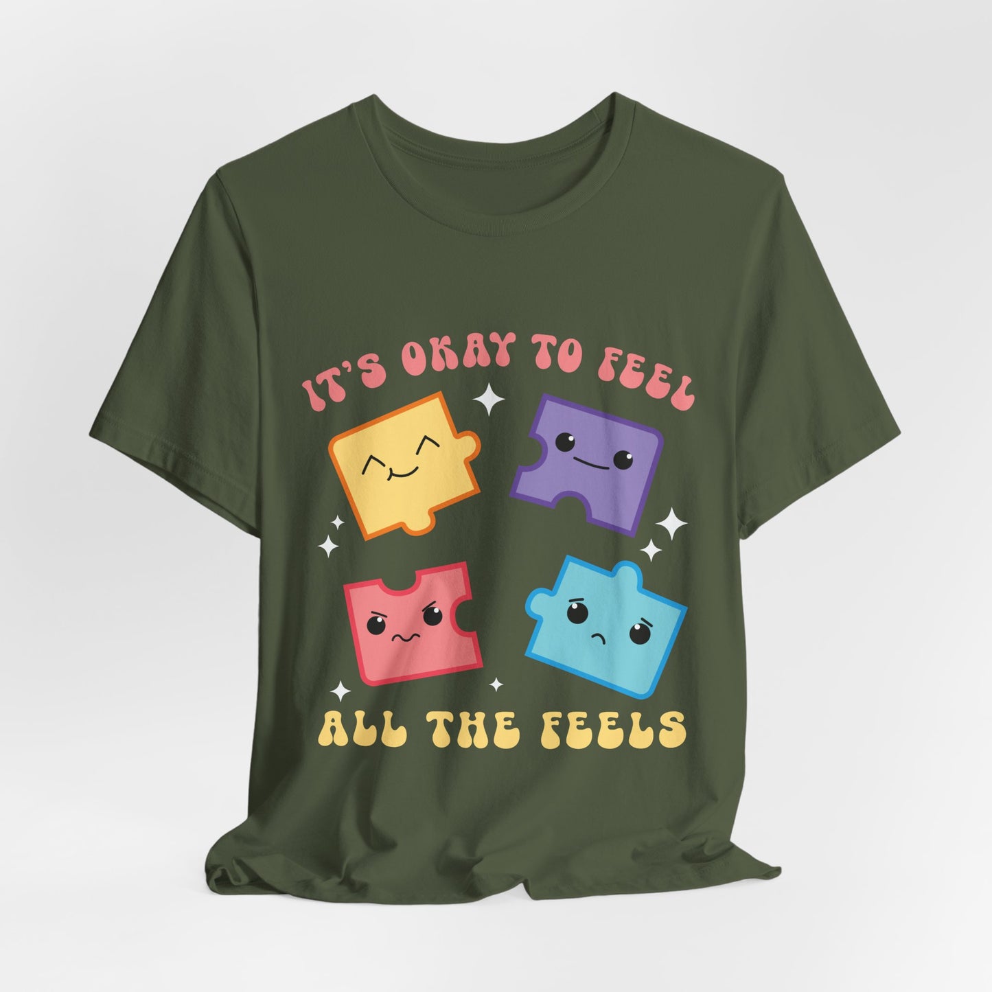 “It’s Okay to Feel” Puzzle Pieces Tee — Mental Health Awareness Comfort Shirt