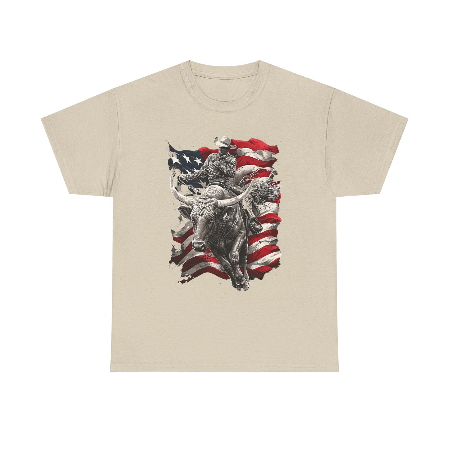 American Rodeo Bull Rider T-Shirt — Patriotic Flag Western Tee