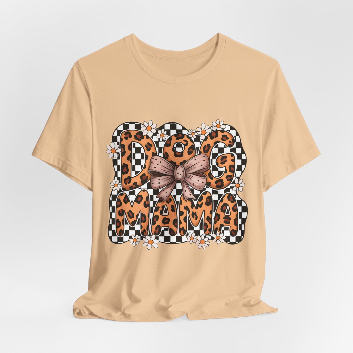 Dog Mama Leopard Print Tee — Floral Bow Pet Lover T‑Shirt