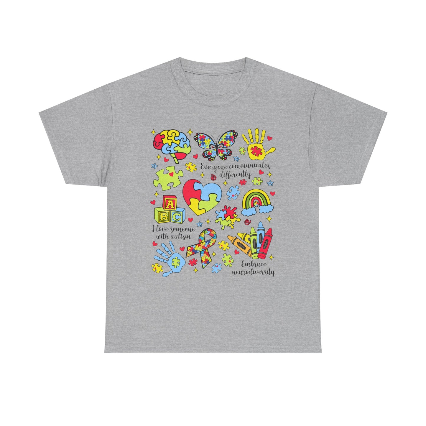 Autism Awareness Graphic Tee — Colorful Puzzle Heart & Hands Design