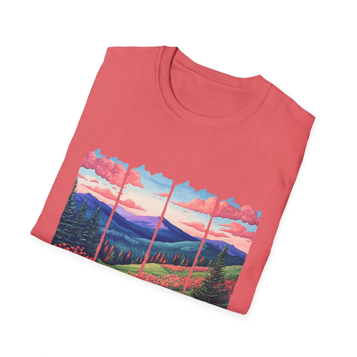 Scenic Mountain Sunset T-Shirt — Wildflower Valley Landscape Tee