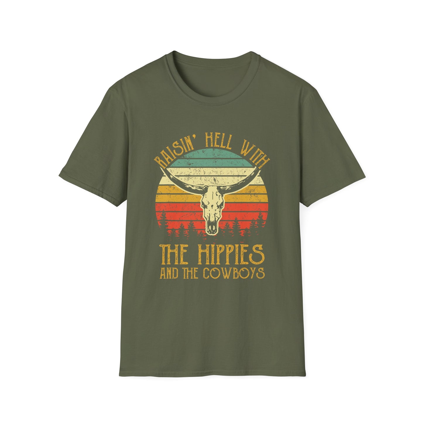 T-Shirt — Raisin' Hell With The Hippies And The Cowboys Vintage Skull Graphic