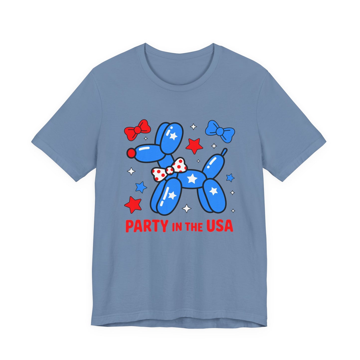 Party in the USA Balloon Dog Tee – Patriotic 4th of July Graphic T-Shirt