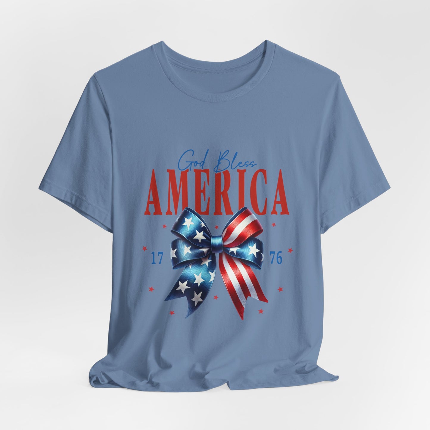 God Bless America Bow T-Shirt — Patriotic 1776 Fourth of July Tee