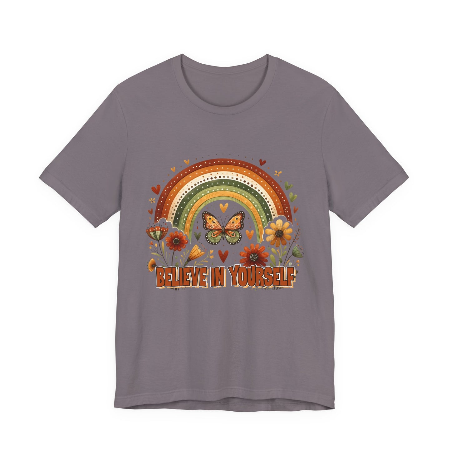 Believe In Yourself Butterfly Tee — Retro Rainbow Floral Inspirational T‑Shirt