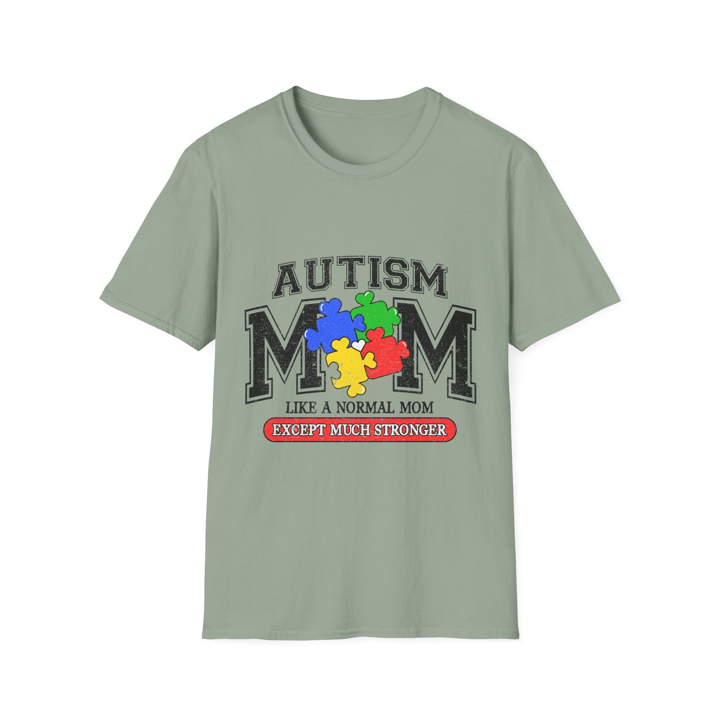Autism Mom T-Shirt — "Like a Normal Mom Except Much Stronger" Puzzle Heart Tee