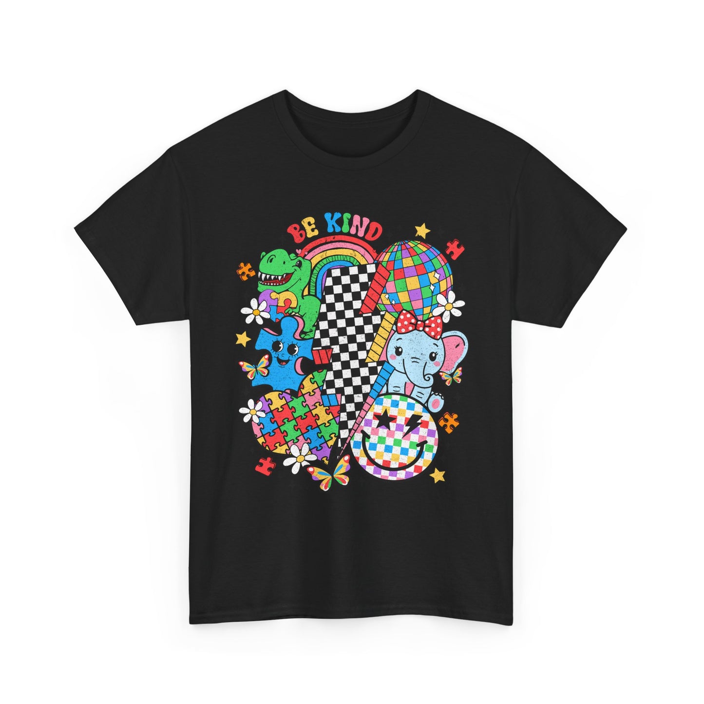 Puzzle Heart Tee — Colorful Autism Awareness Puzzle Pieces with Rainbow Animals