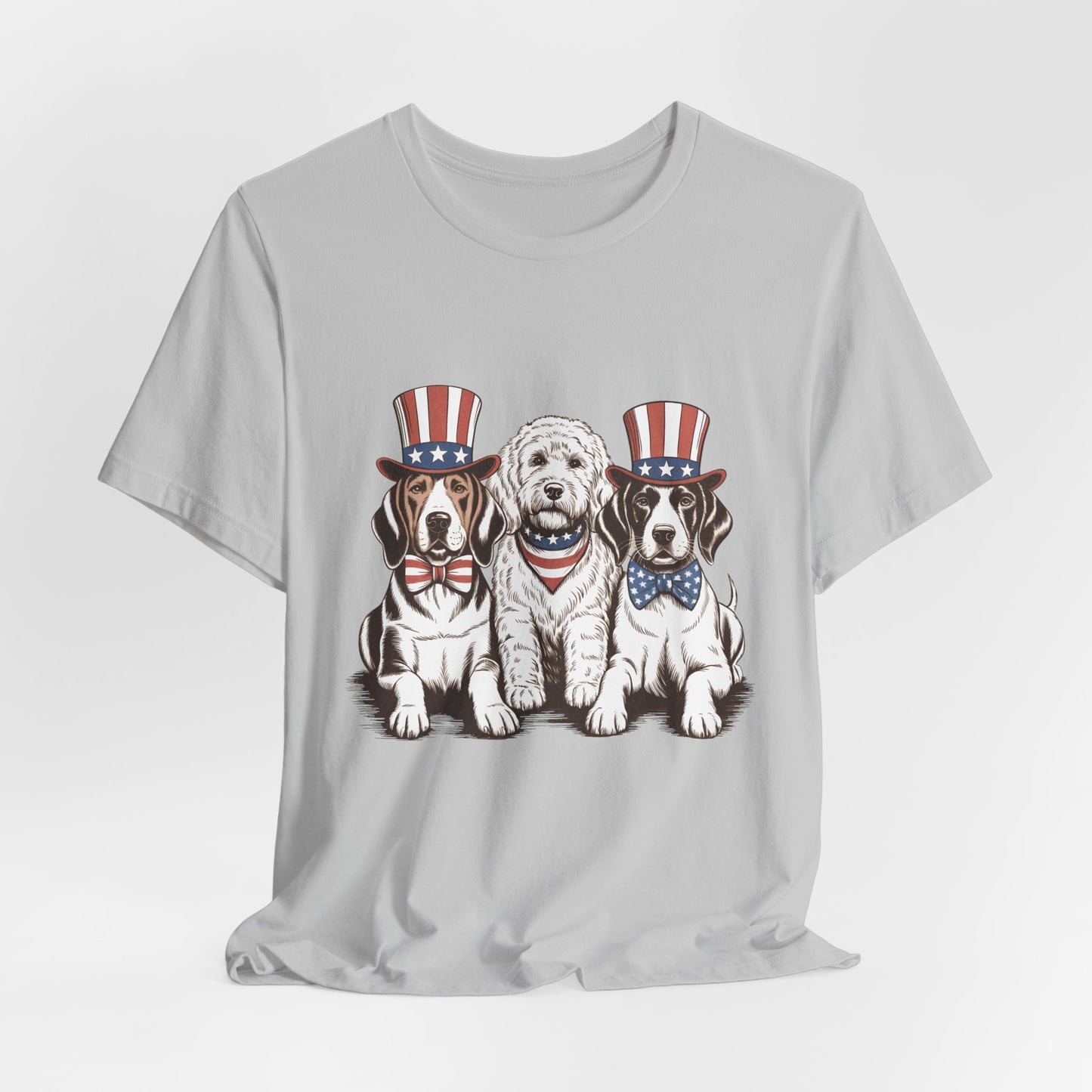 Patriotic Puppies T-Shirt — 4th of July Dog Tee with Uncle Sam Hats