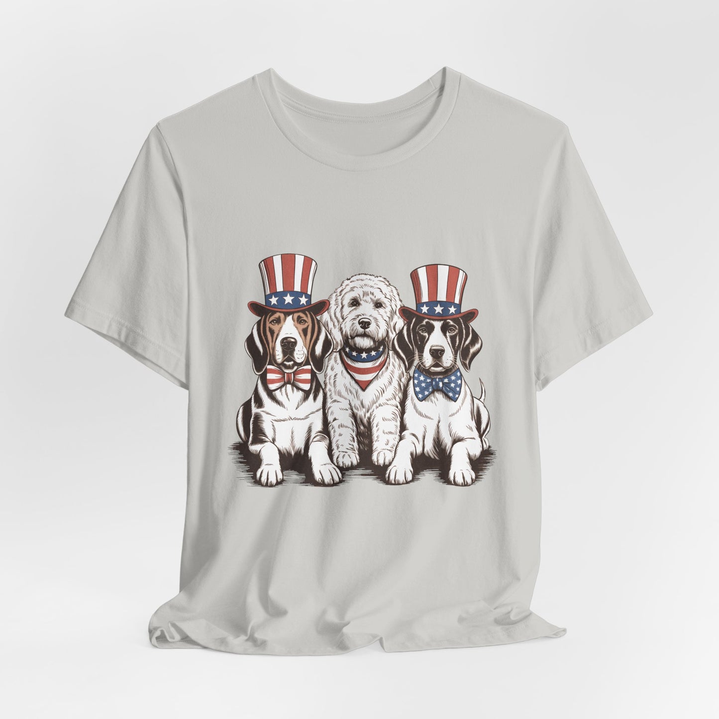 Patriotic Puppies T-Shirt — 4th of July Dog Tee with Uncle Sam Hats