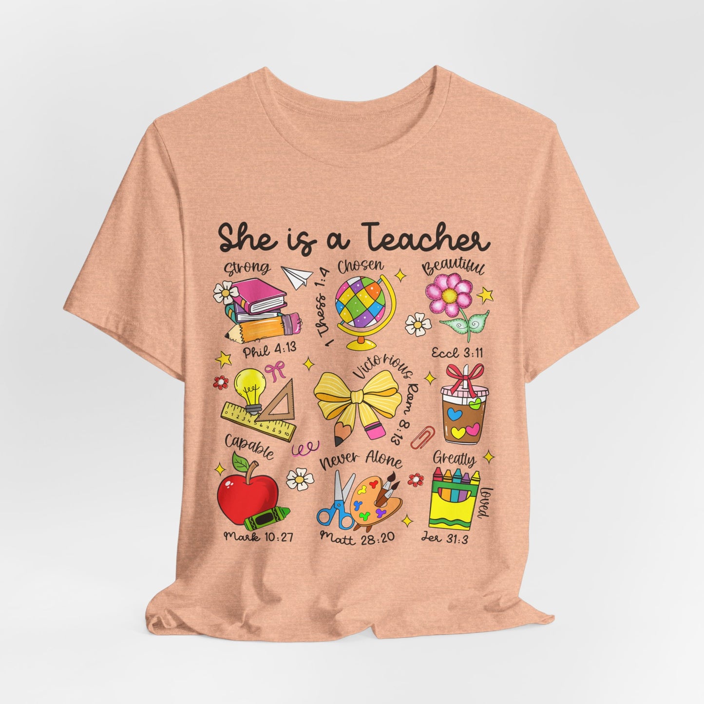 Teacher Illustrated Icons T-Shirt — "She is a Teacher" Appreciation Tee