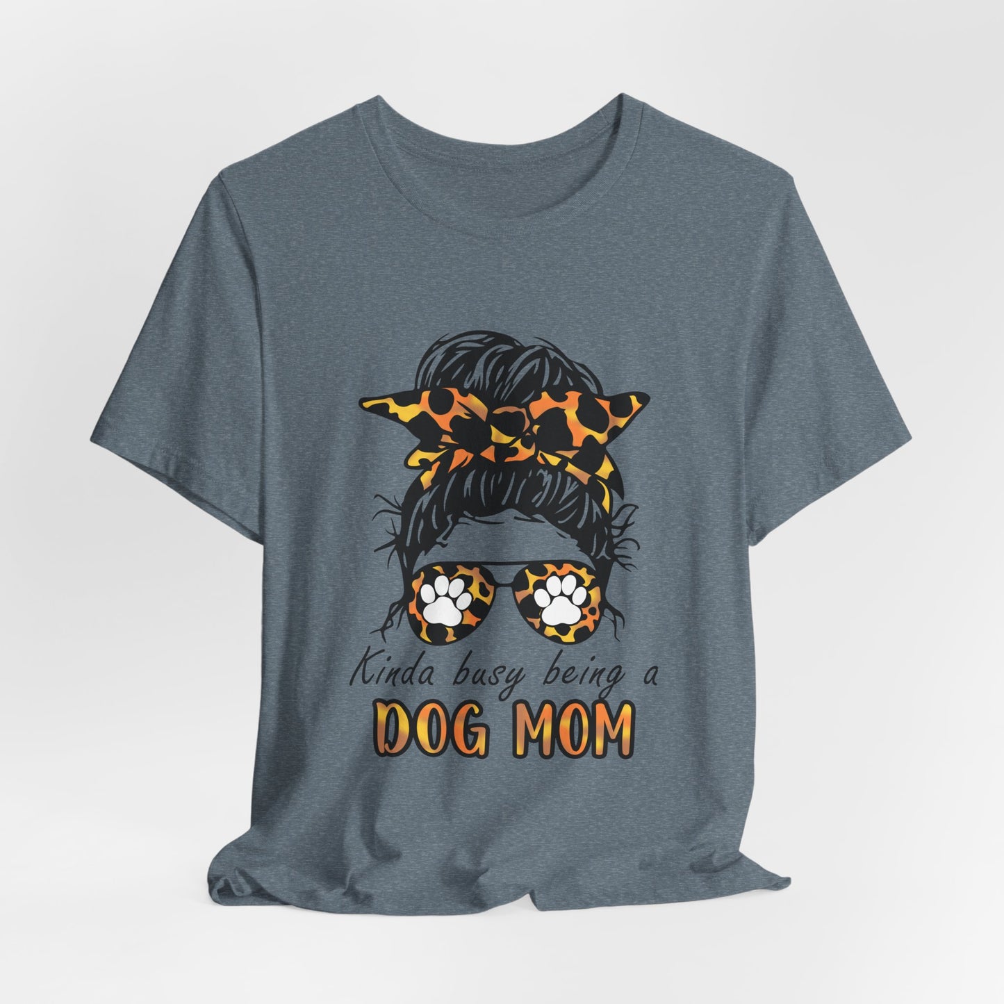 Dog Mom T-Shirt – "Kinda Busy Being a Dog Mom" Leopard Print Messy Bun Tee