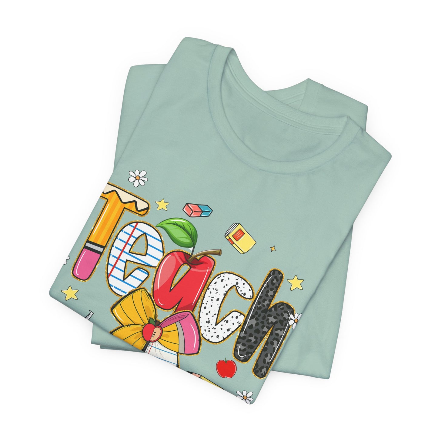 Teacher Floral Pencil Tee - "Teach" Cute School T-Shirt for Educators