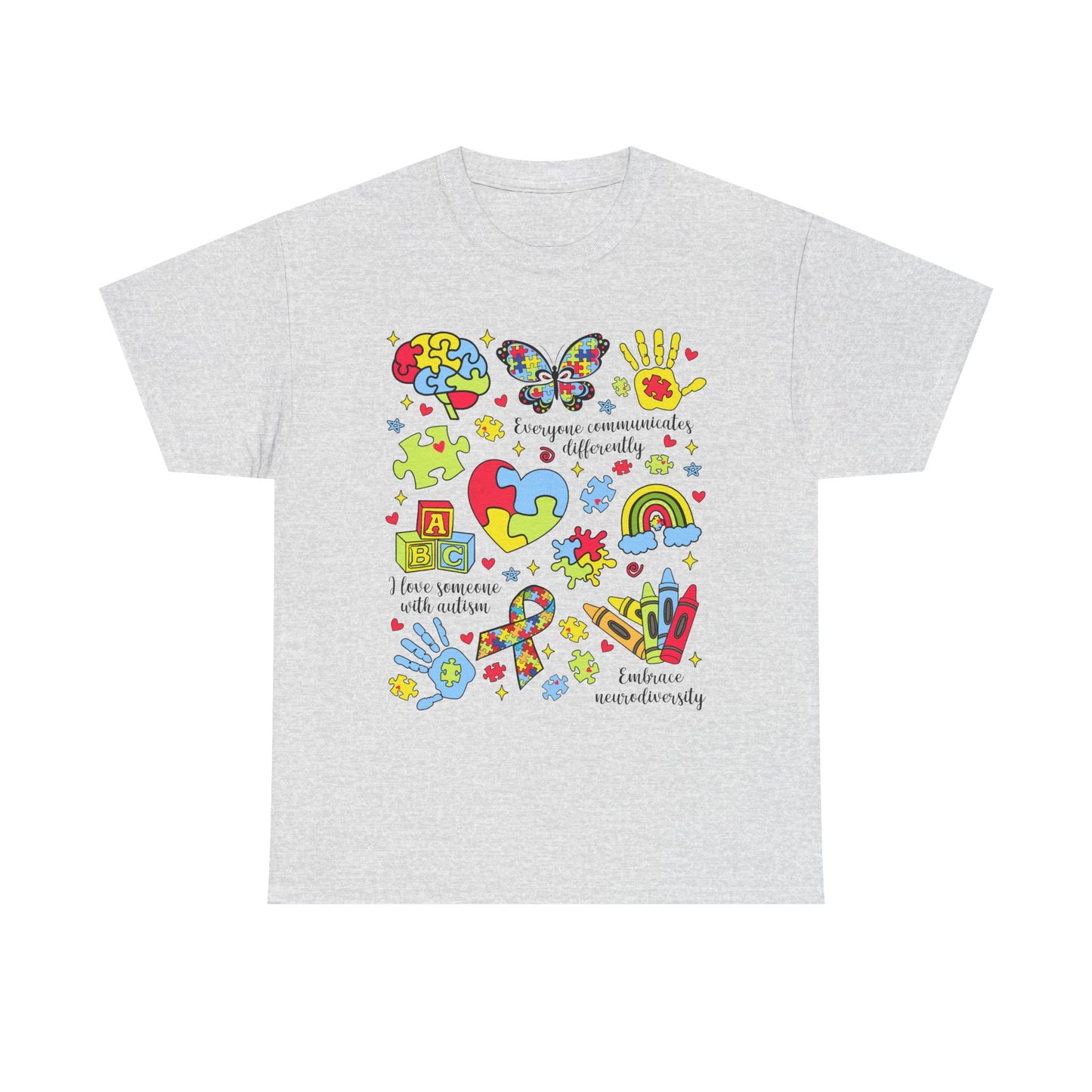 Autism Awareness Graphic Tee — Colorful Puzzle Heart & Hands Design