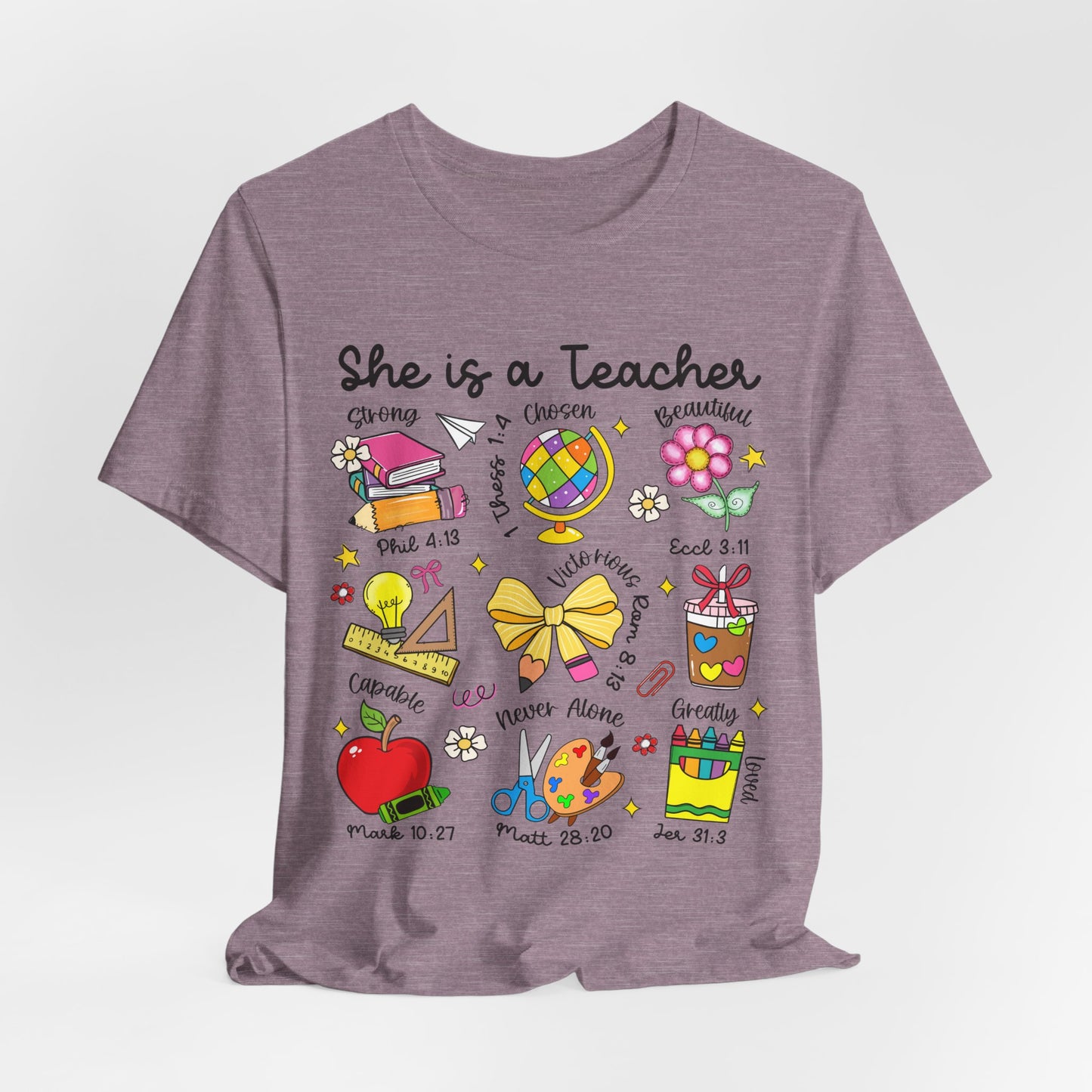 Teacher Illustrated Icons T-Shirt — "She is a Teacher" Appreciation Tee