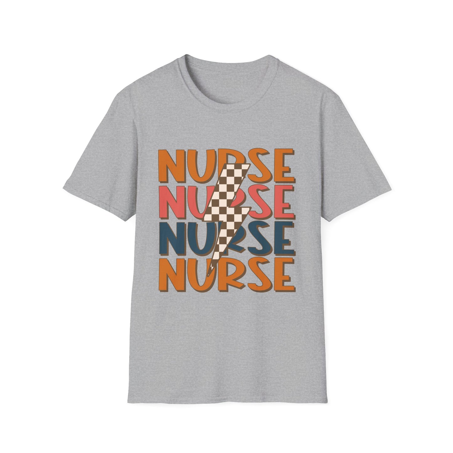 Nurse Retro Stripe T-Shirt — Vintage Checkerboard Scrub Tee for Nurses
