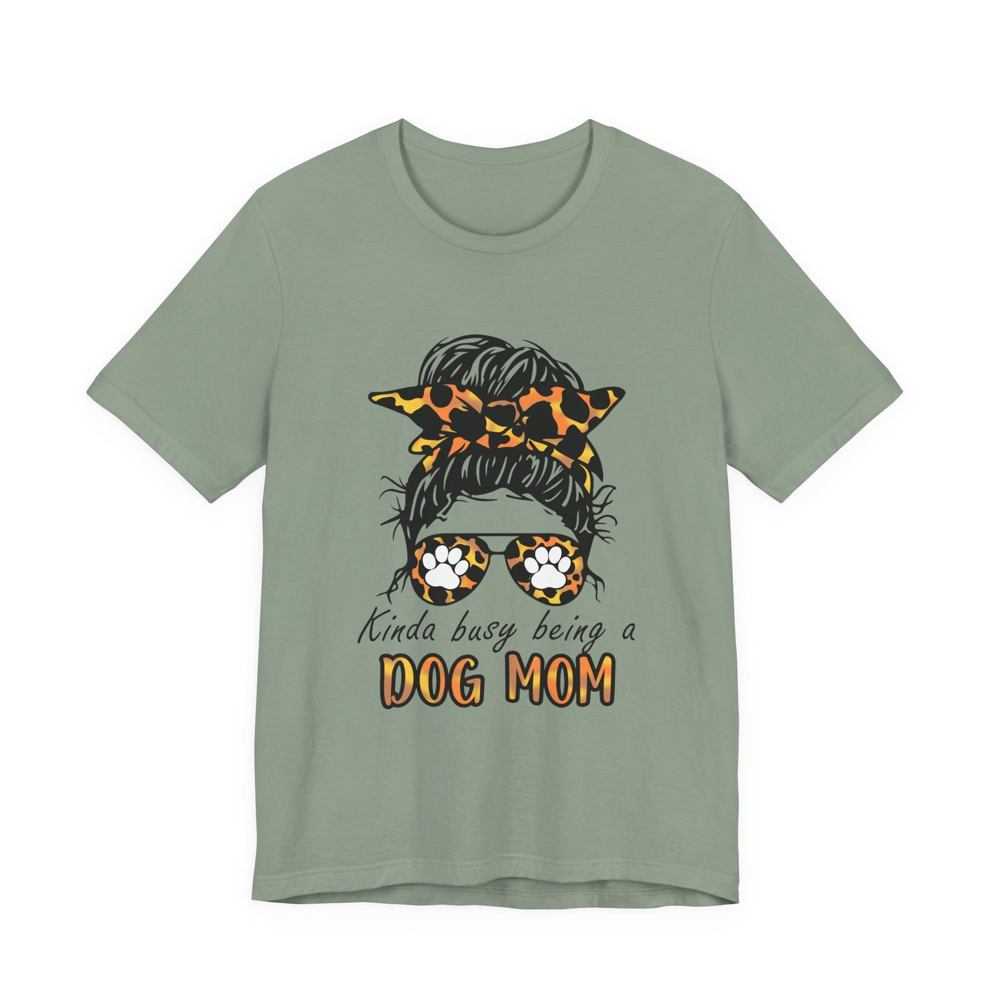 Dog Mom T-Shirt – "Kinda Busy Being a Dog Mom" Leopard Print Messy Bun Tee