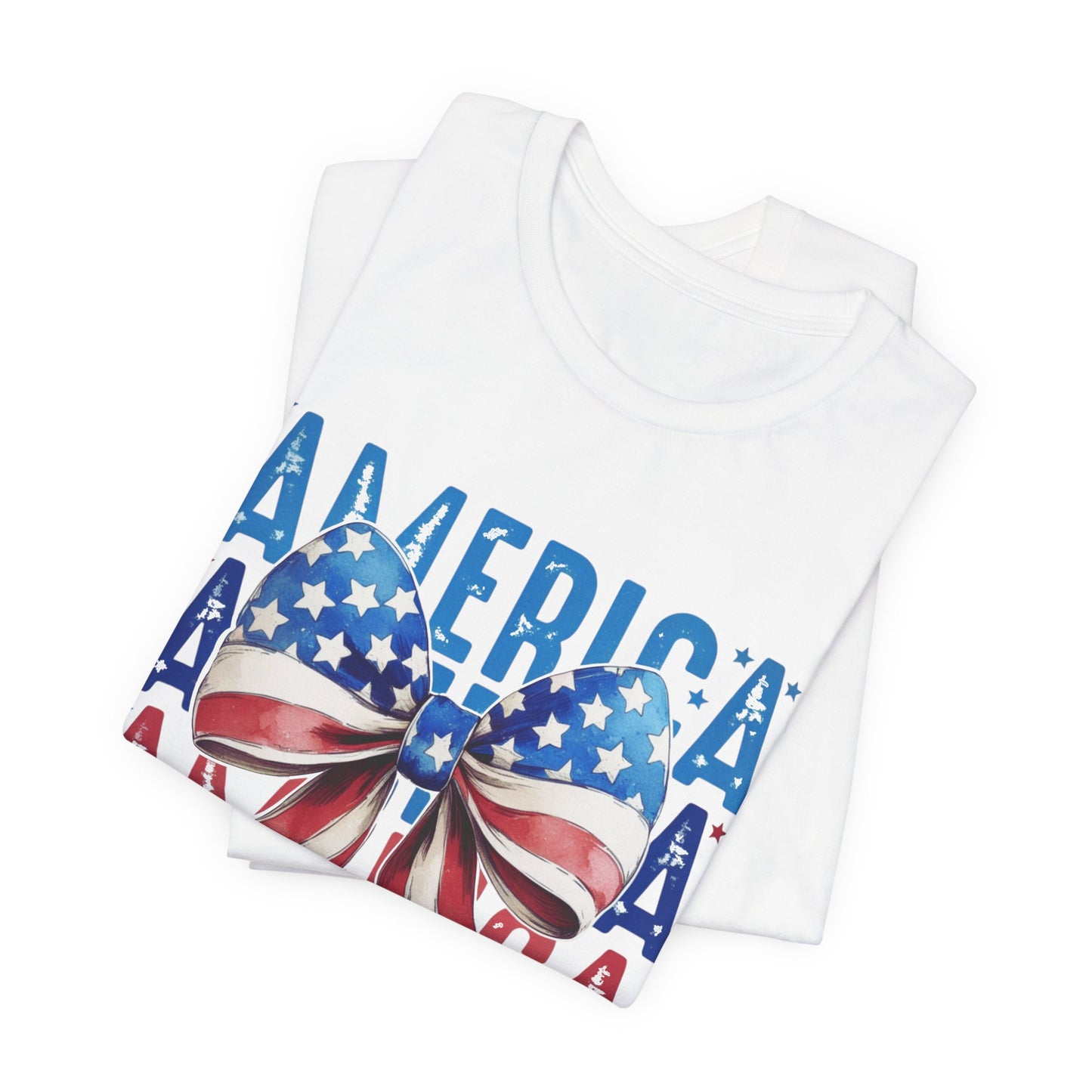 Patriotic America Bow T-Shirt — USA Flag Ribbon 4th of July Tee