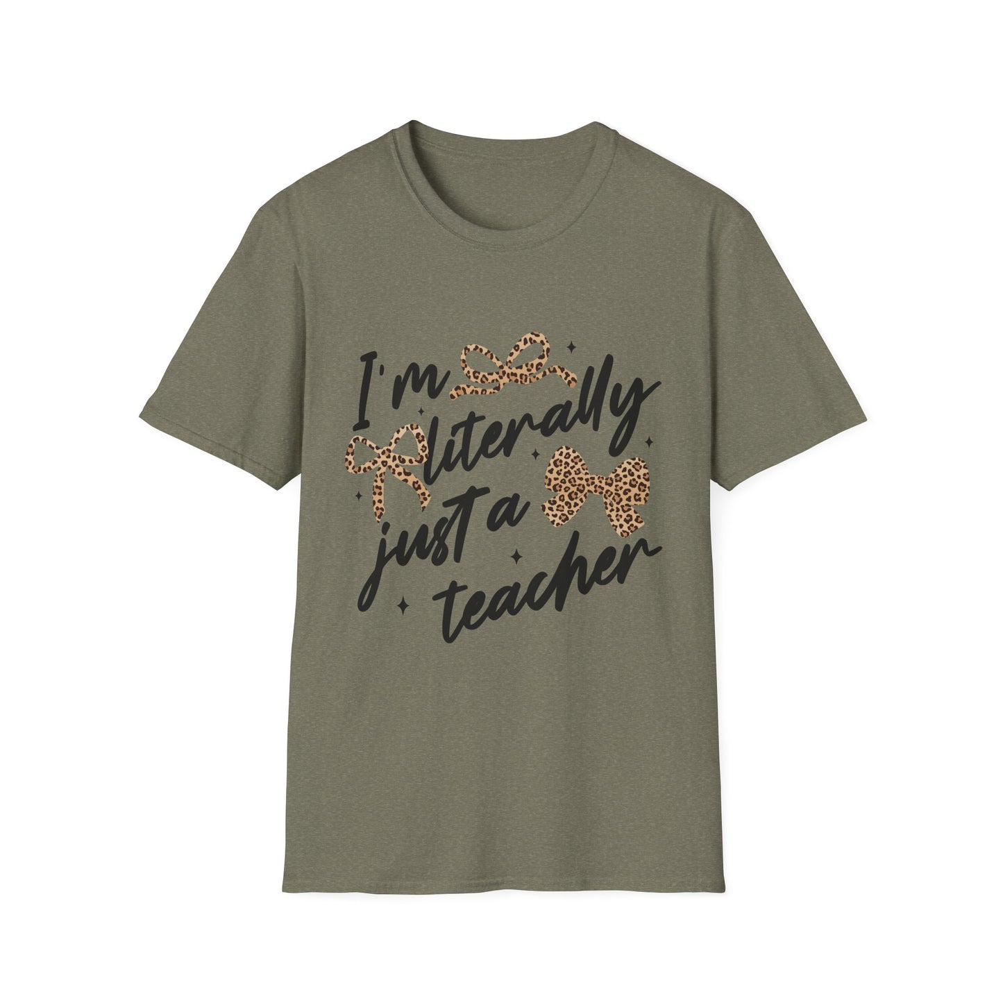 Teacher Graphic Tee — "I'm Literally Just a Teacher" Leopard Bow