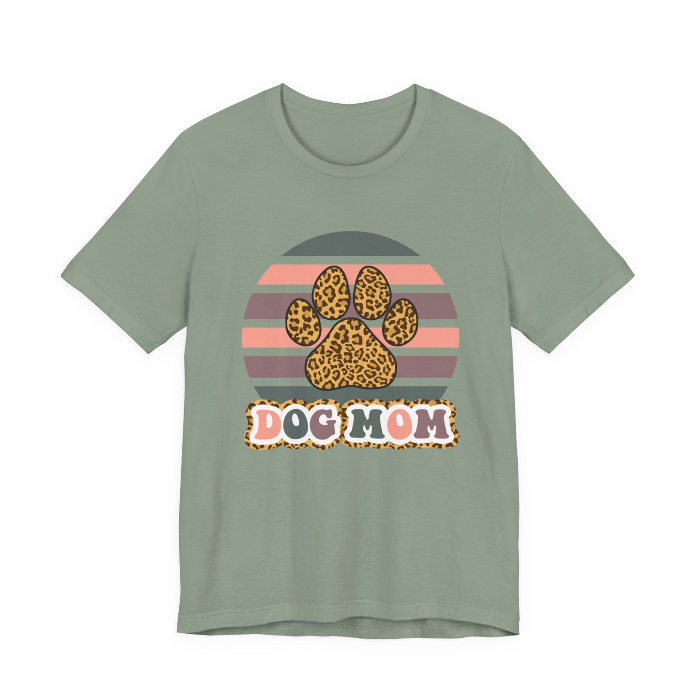 Dog Mom Leopard Paw Tee — Retro Striped Pet Lover T‑Shirt