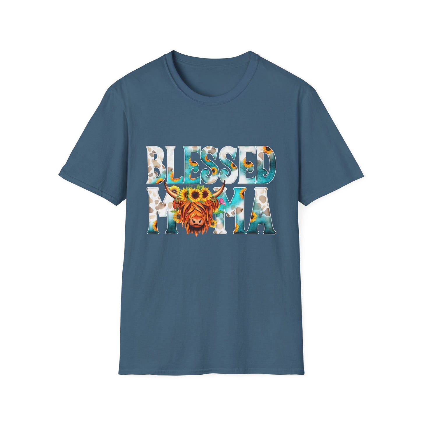Blessed Mama T-Shirt — Floral Highland Cow Mother's Day Tee
