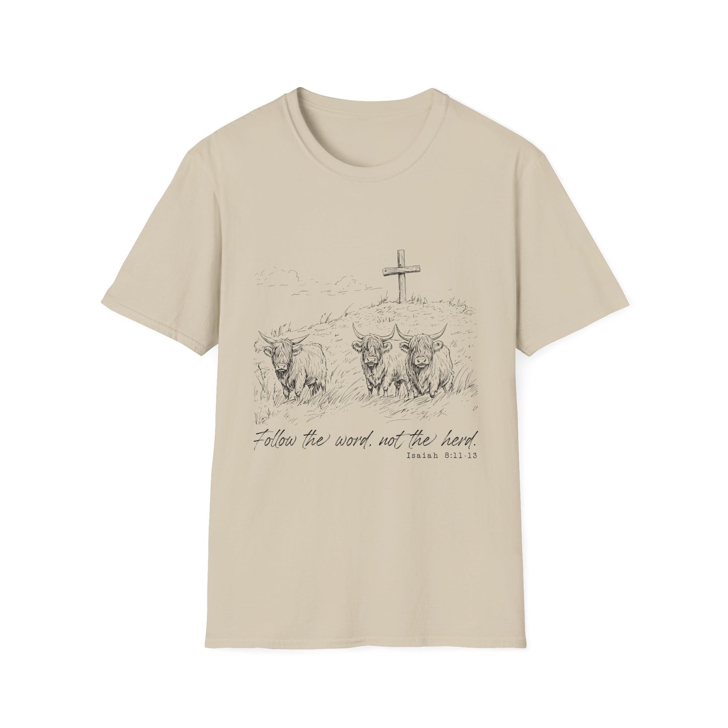 Christian Cross & Oxen T-Shirt — “Follow the Sword, Not the Herd” Faith Graphic Tee