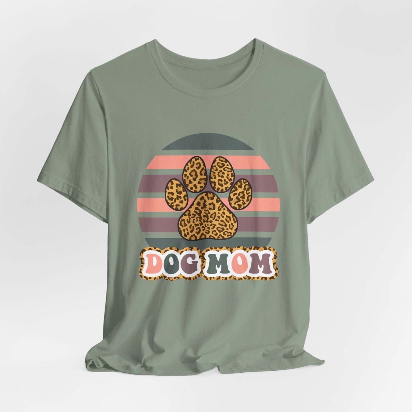 Dog Mom Leopard Paw Tee — Retro Striped Pet Lover T‑Shirt