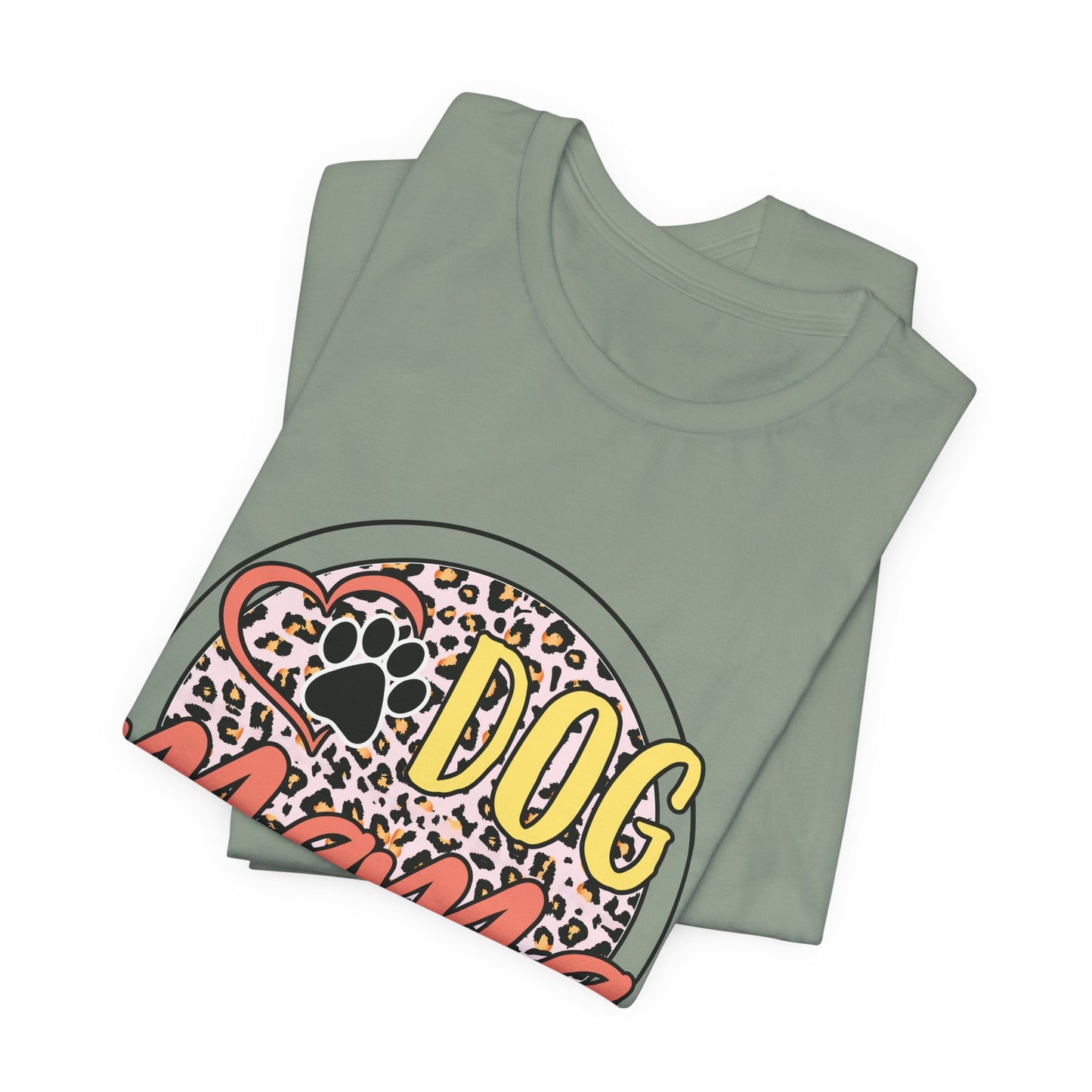 Dog Mama Leopard Circle Tee — Cute Paw Print Graphic T-Shirt for Women