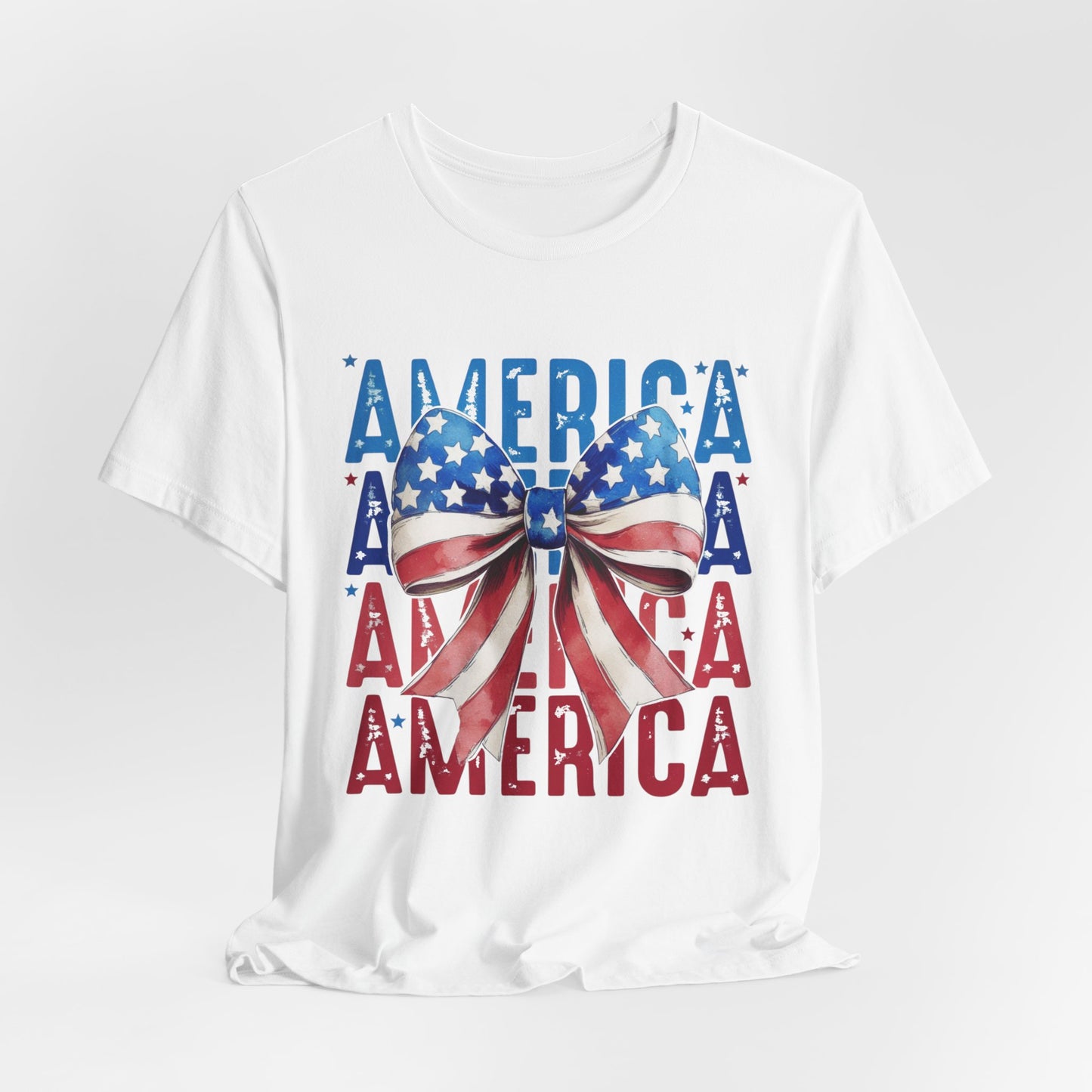 Patriotic America Bow T-Shirt — USA Flag Ribbon 4th of July Tee