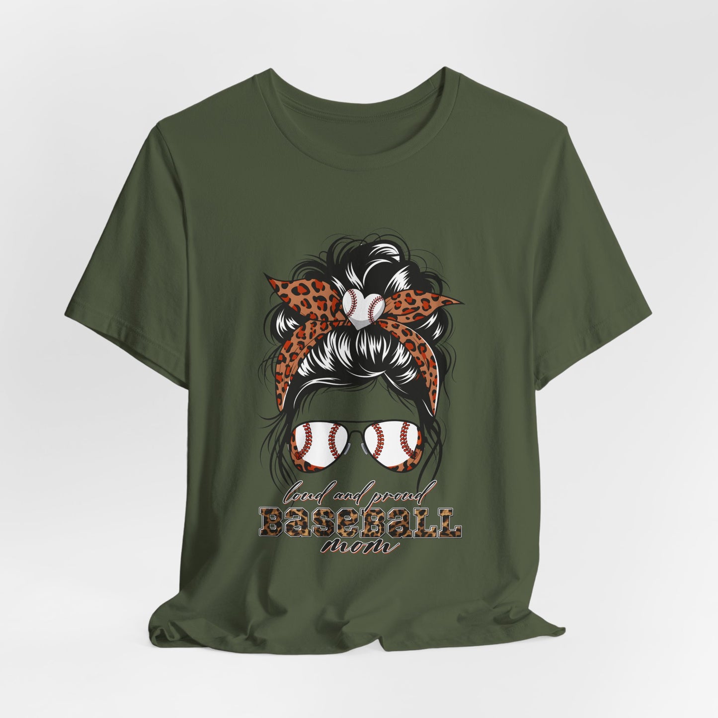 Baseball Mom Graphic Tee — Leopard Hairbow, Sunnies & "Baseball Mom" Text