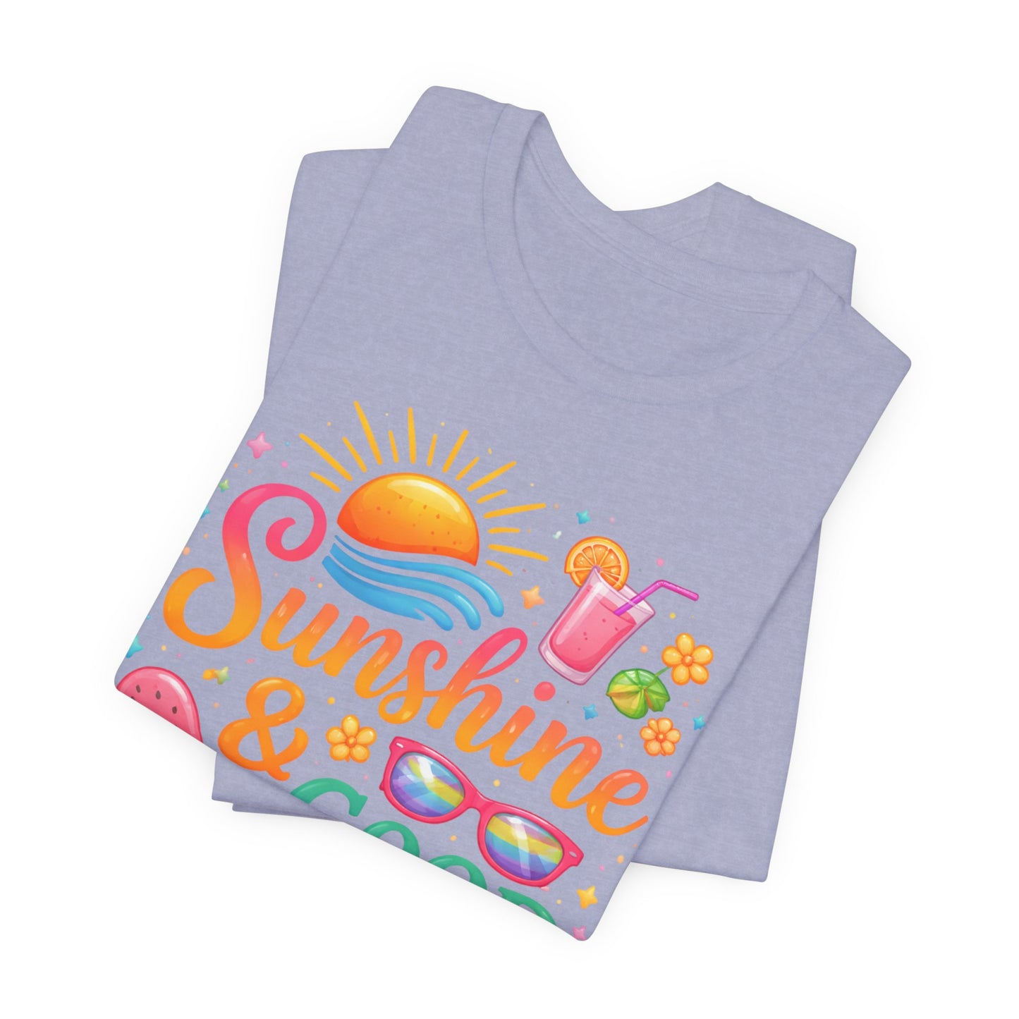 Sunshine & Good Vibes T-Shirt | Summer Beach Drink Sunglasses Popsicle Design