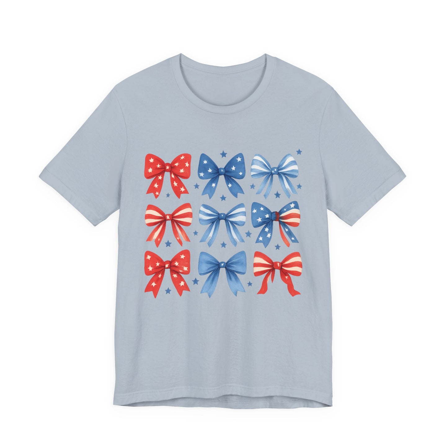 Patriotic Red & Blue Bows Tee — 4th of July Graphic T-Shirt