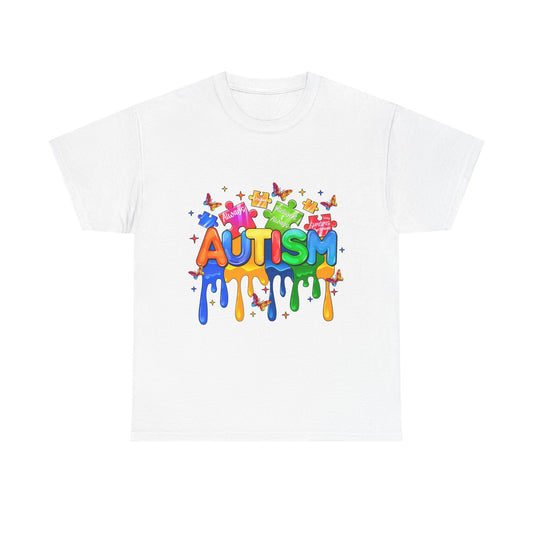 Autism Awareness Puzzle Heart T-Shirt — Colorful Drip Design