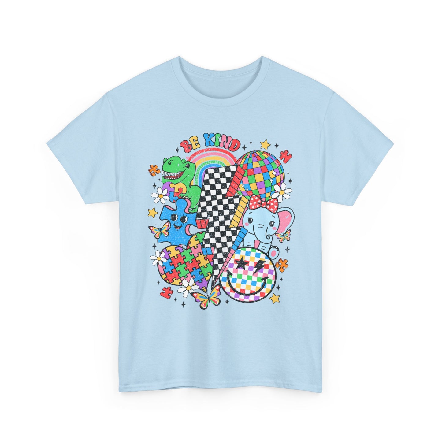 Puzzle Heart Tee — Colorful Autism Awareness Puzzle Pieces with Rainbow Animals