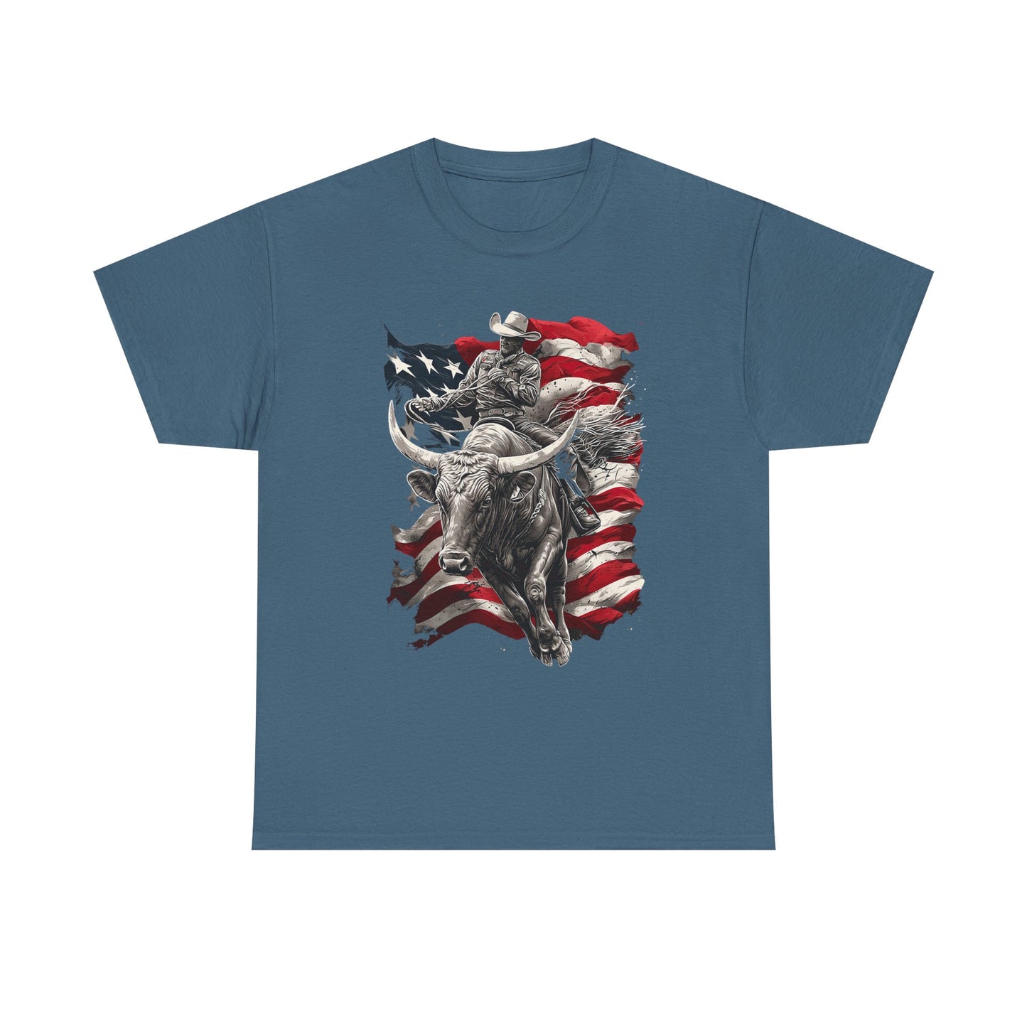 American Rodeo Bull Rider T-Shirt — Patriotic Flag Western Tee