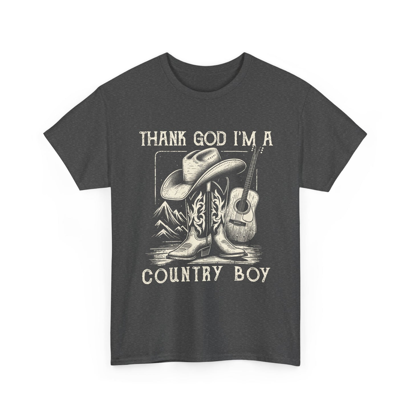 Country Boy T-Shirt — "Thank God I'm a Country Boy" Cowboy Boots & Guitar Tee