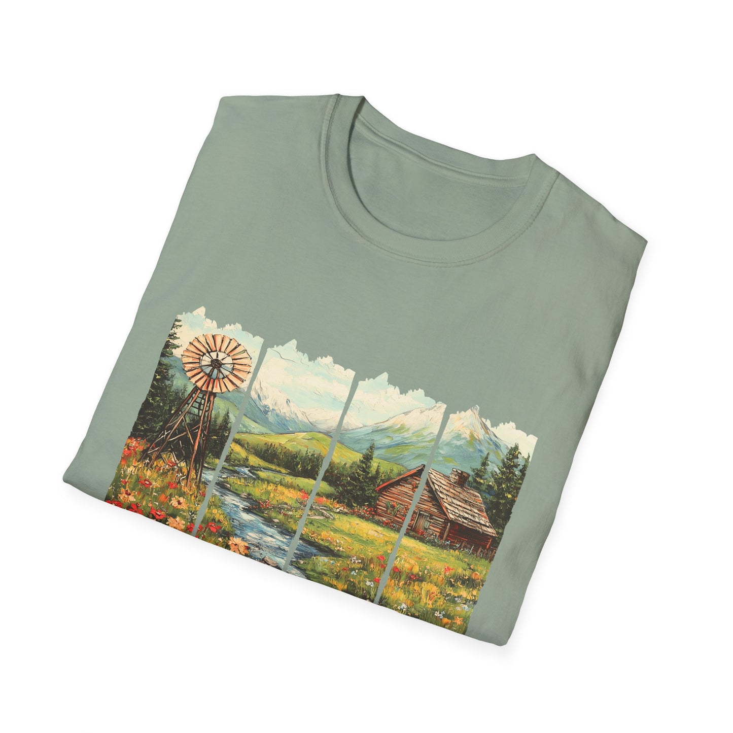 Scenic Windowpane Cabin T-Shirt — 'I Am But A Child Made of Stars' Nature Graphic Tee